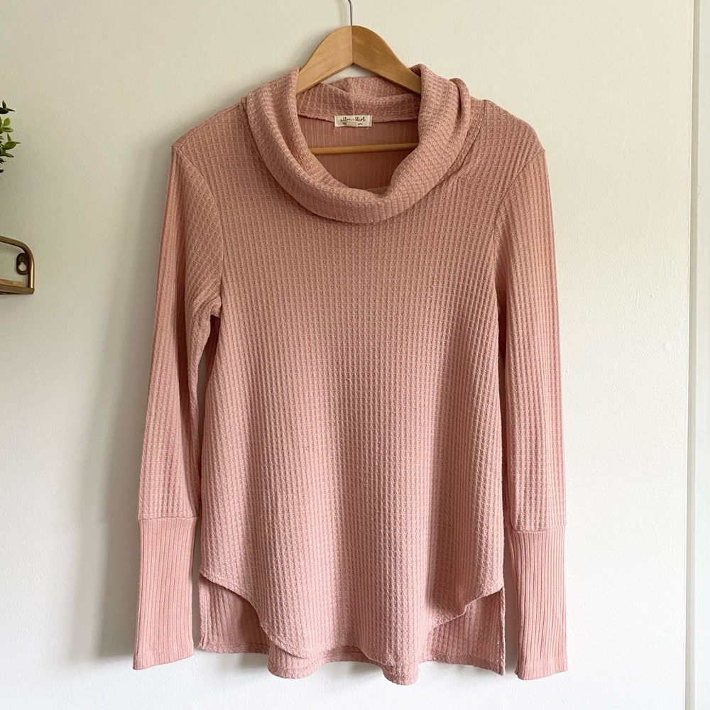 Ultra Flirt Pink Waffle Knit Cowl Neck Long Sleeve Top